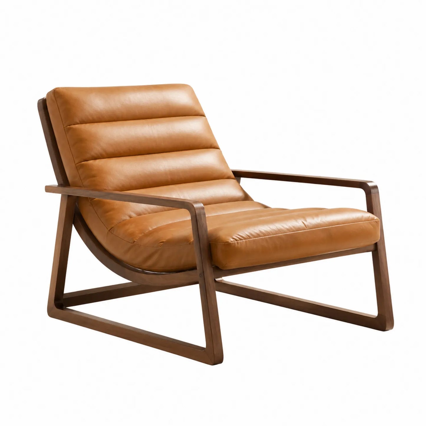 Ledersessel mit Walnussholzrahmen Cognac