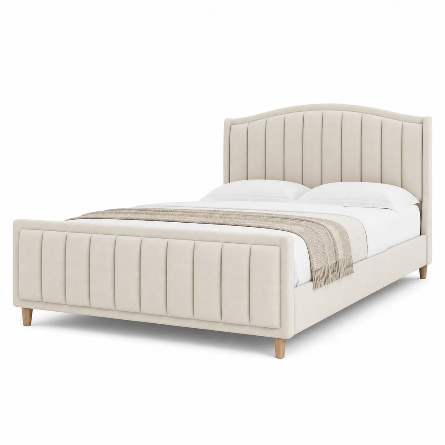 Doppelbett aus Samt und Holz Beige 200x180 cm