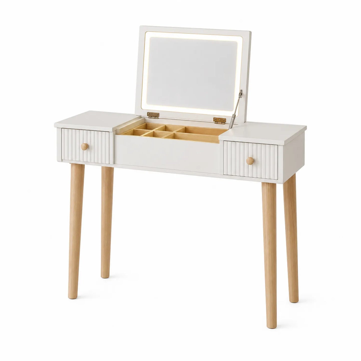 Schminktisch aus MDF und Massivholz mit Spiegel Weiß