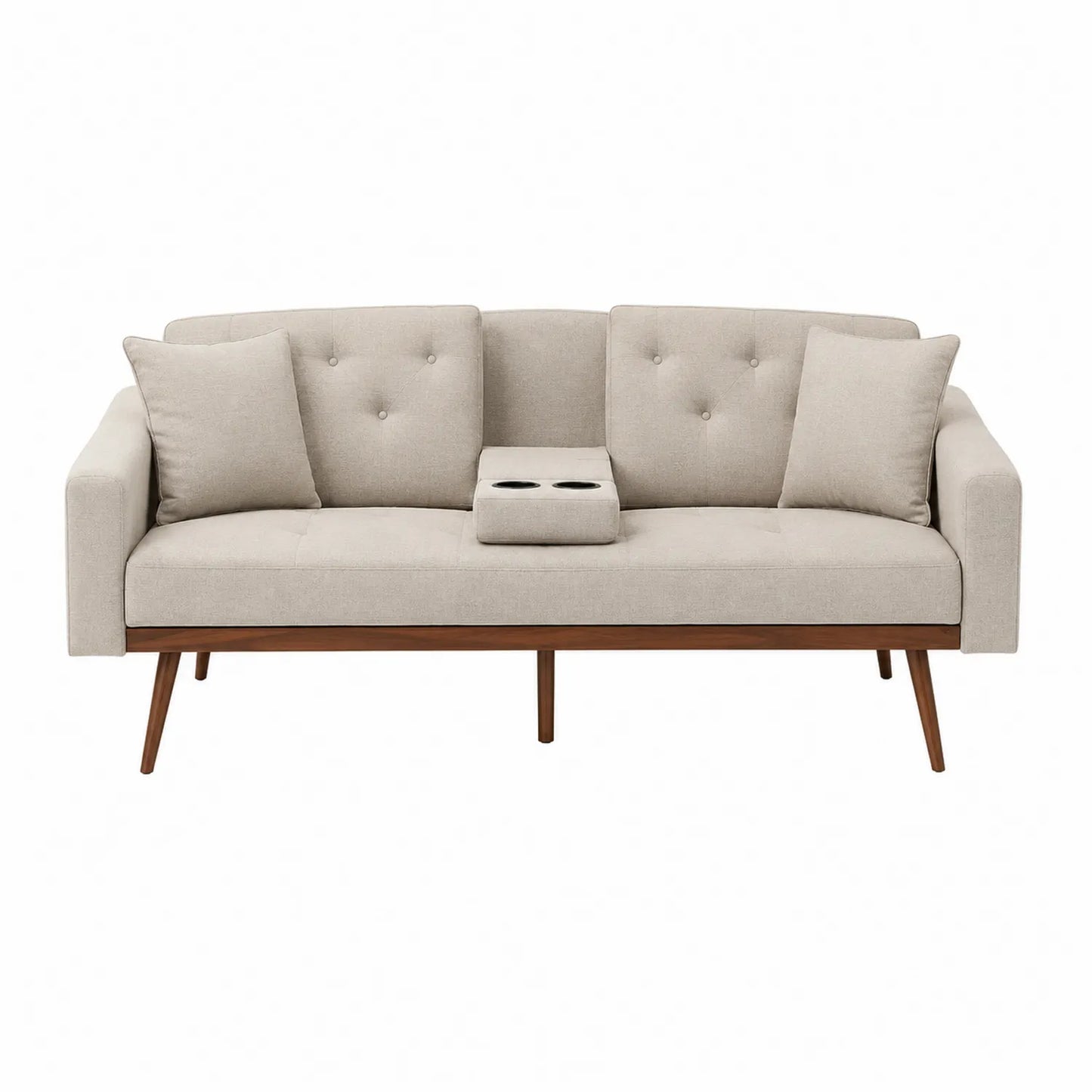 3-Sitzer Sofa mit Stoffbezug und Holzgestell Beige