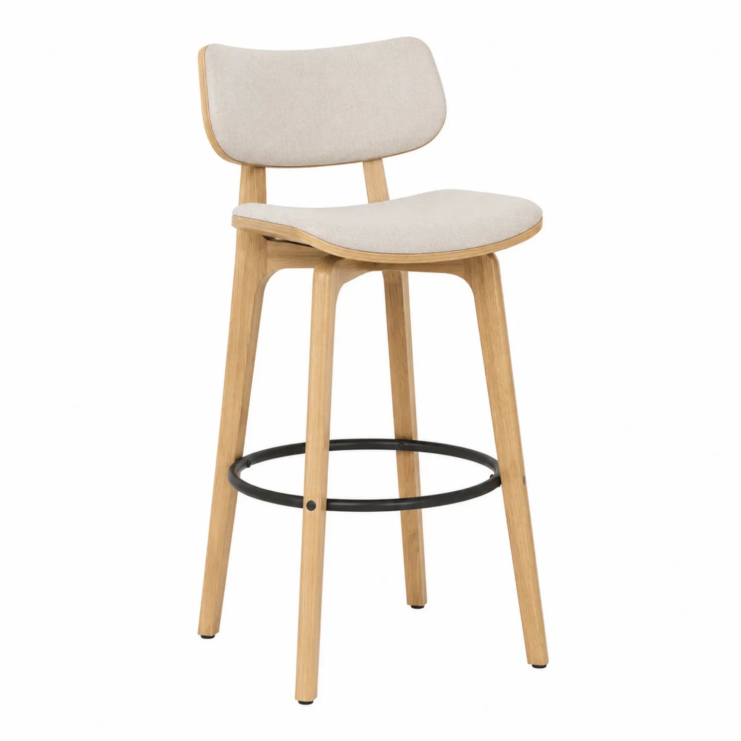 Barhocker aus Eichenholz mit Polyesterbezug in Beige