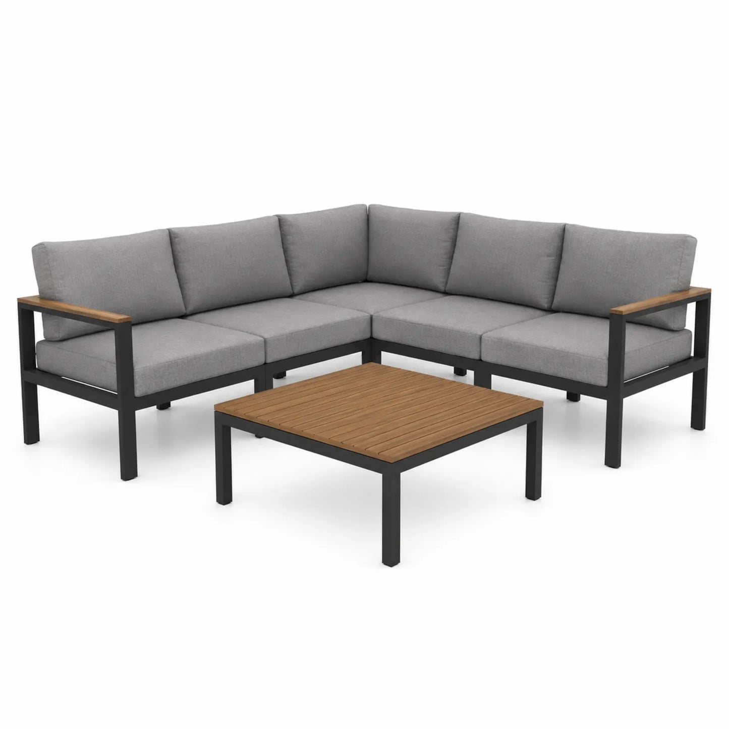 Eck-Gartensofa-Set Aluminium Grau mit Polyesterbezügen
