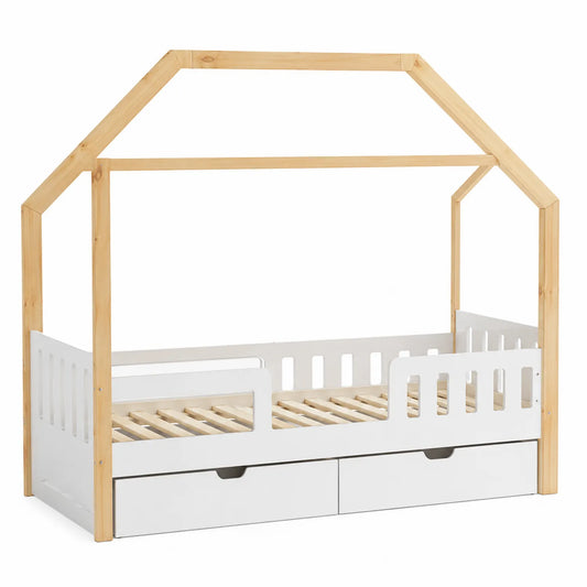 Hausbett für Kinder mit Schubladen Holz Weiß 200x90 cm
