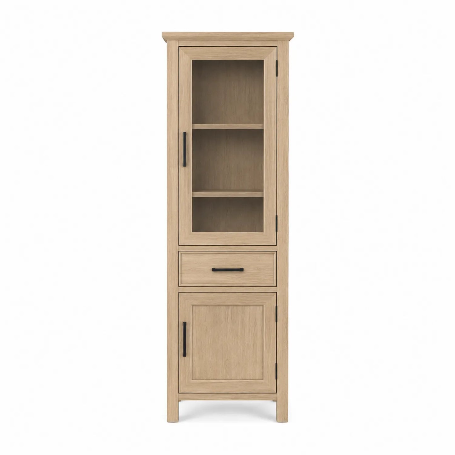 Eichenholz Vitrinenschrank mit gehärtetem Glas und Schublade Natur 180x50x40cm