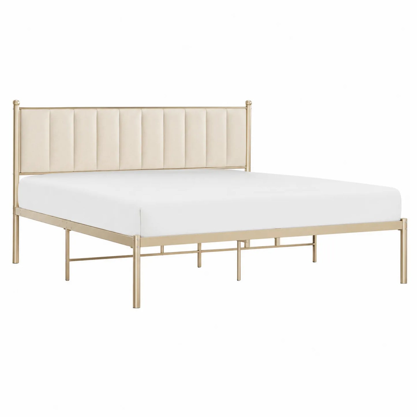 Metallbett mit Textilkopfteil Beige 200x160 cm