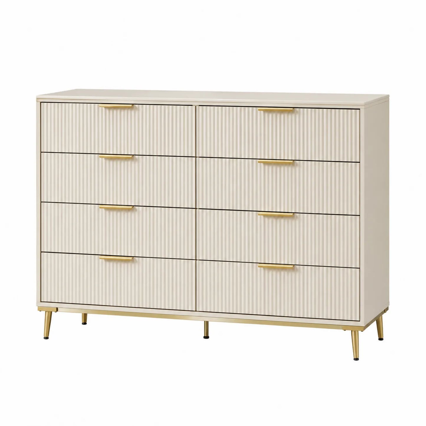 MDF Kommode mit 8 Schubladen in Creme mit Goldgriffen