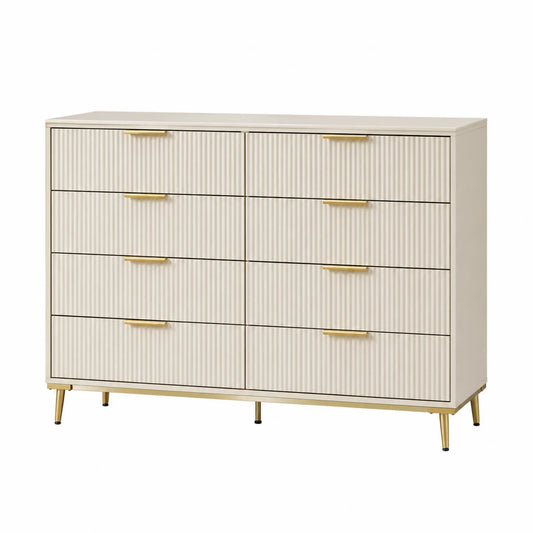 MDF Kommode mit 8 Schubladen in Creme mit Goldgriffen
