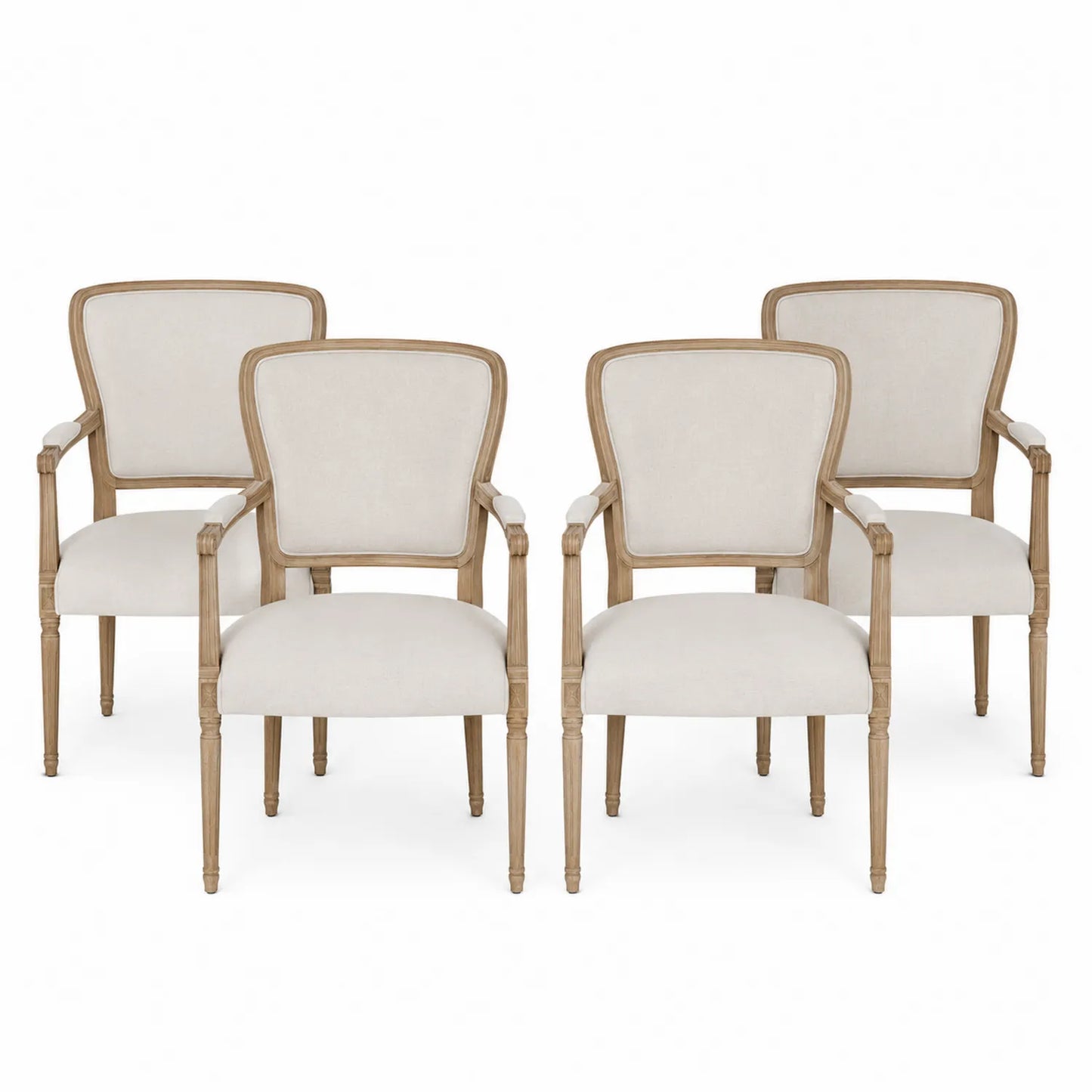 4er-Set Stühle mit Armlehne aus Holz und Stoff Beige