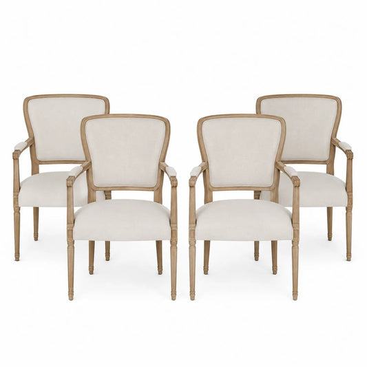 4er-Set Stühle mit Armlehne aus Holz und Stoff Beige