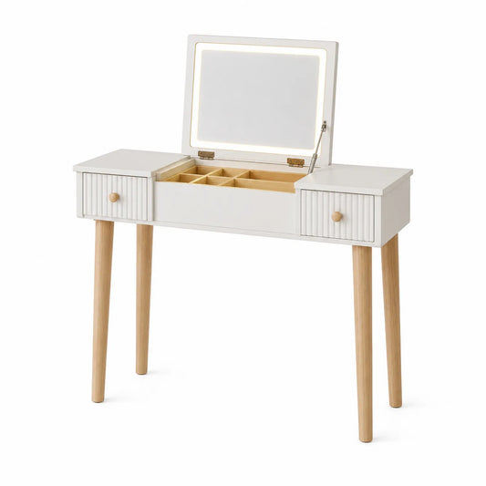 Schminktisch aus MDF und Massivholz mit Spiegel Weiß