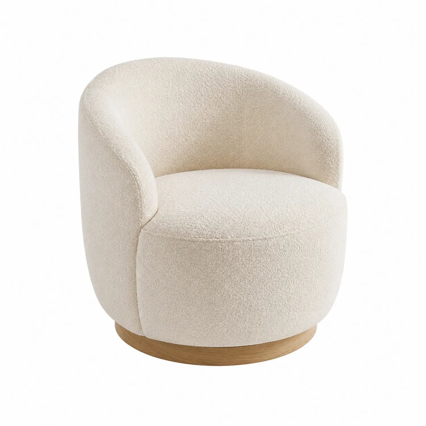 Runder Drehsessel aus Bouclé-Stoff Beige mit Eichenholz-Basis
