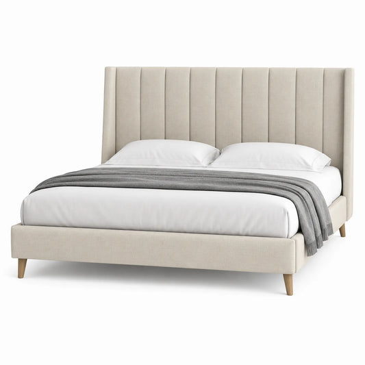 Doppelbett aus Holz und Stoff Beige 200x160 cm