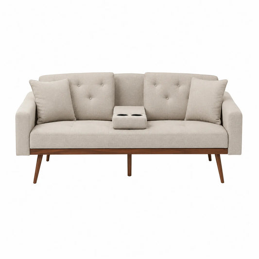3-Sitzer Sofa mit Stoffbezug und Holzgestell Beige