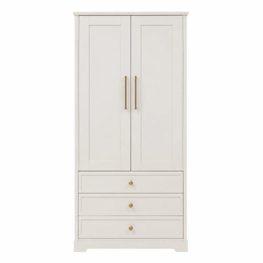Kleiderschrank mit 2 Türen und 3 Schubladen MDF Holz Weiß 180x80x50 cm