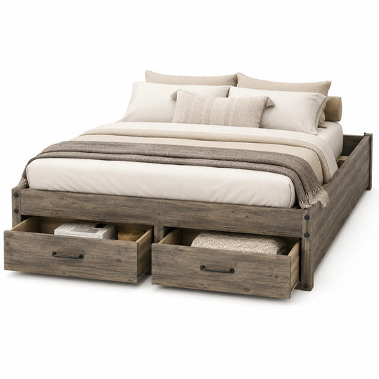 Doppelbett mit Stauraum aus Holz mit Eichenoptik 200x160cm