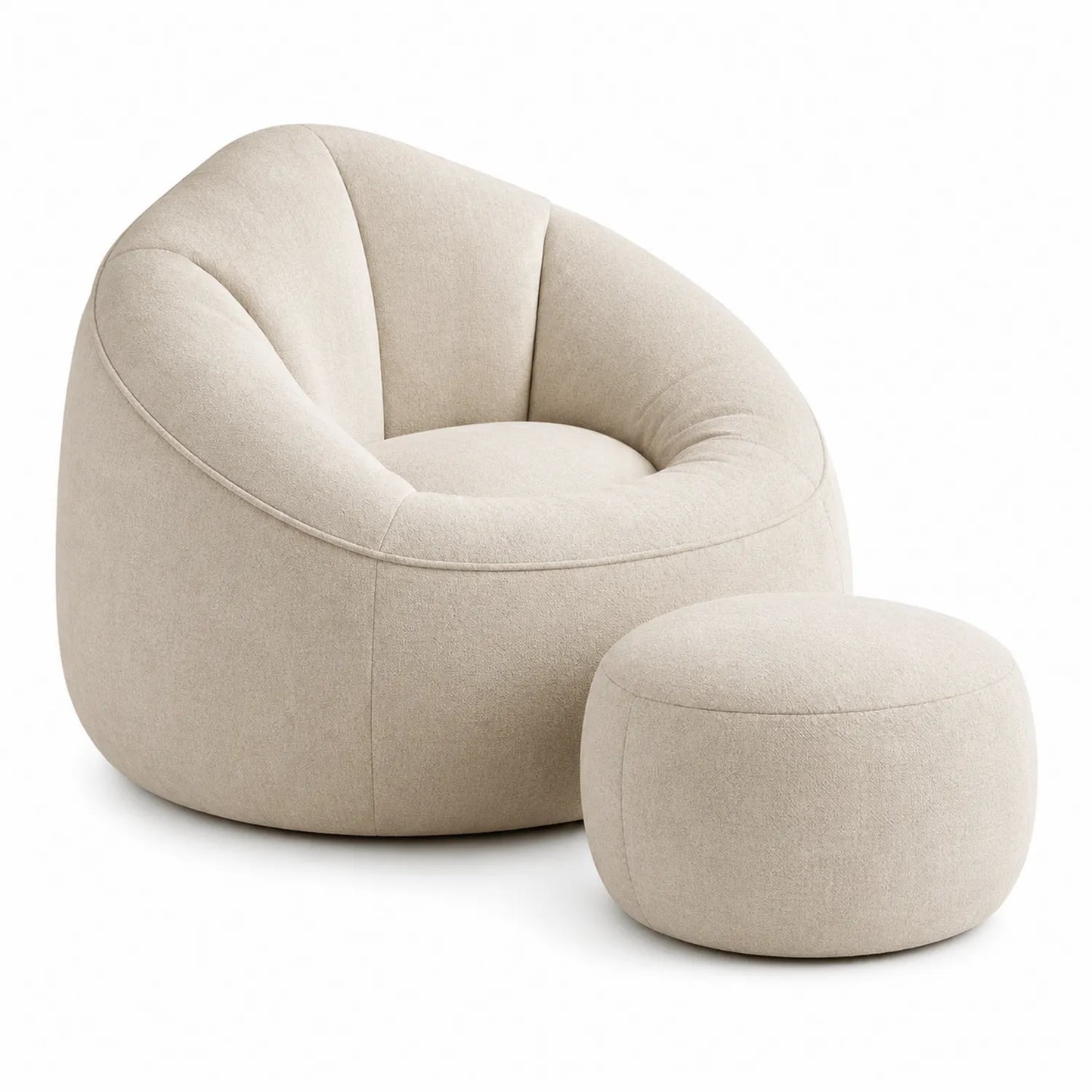 Polstersessel mit Hocker Set aus Polyester Beige