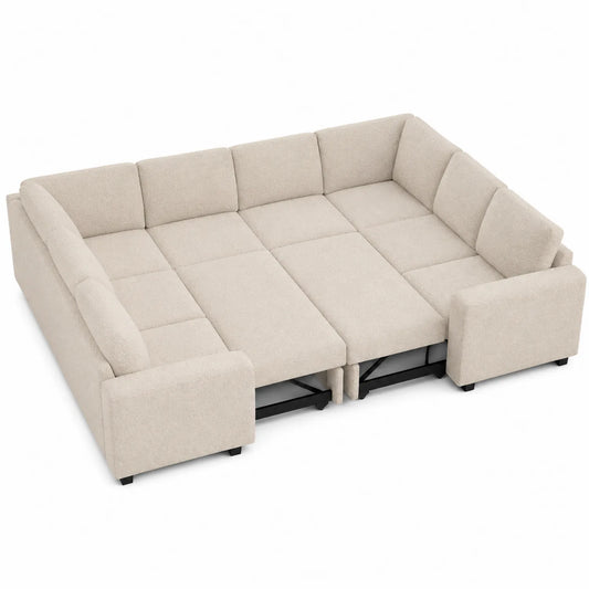 Ecksofa Stoff Beige mit Schlaffunktion