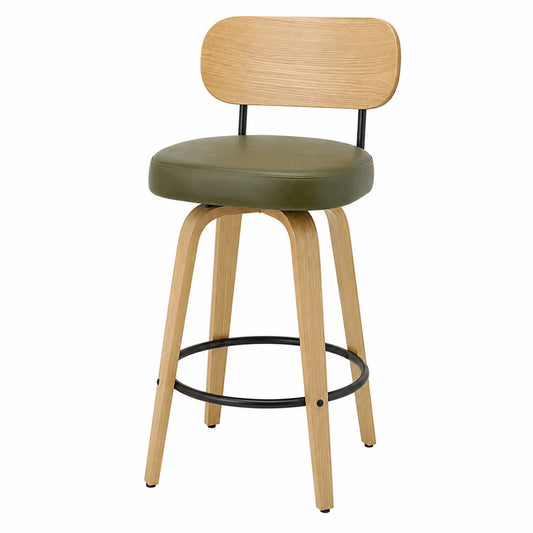 Barhocker mit PU-Leder Sitz Grün und Holz Natur