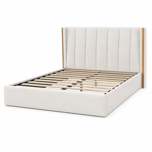 Stoffbett mit Holzlatten Beige 200x160 cm
