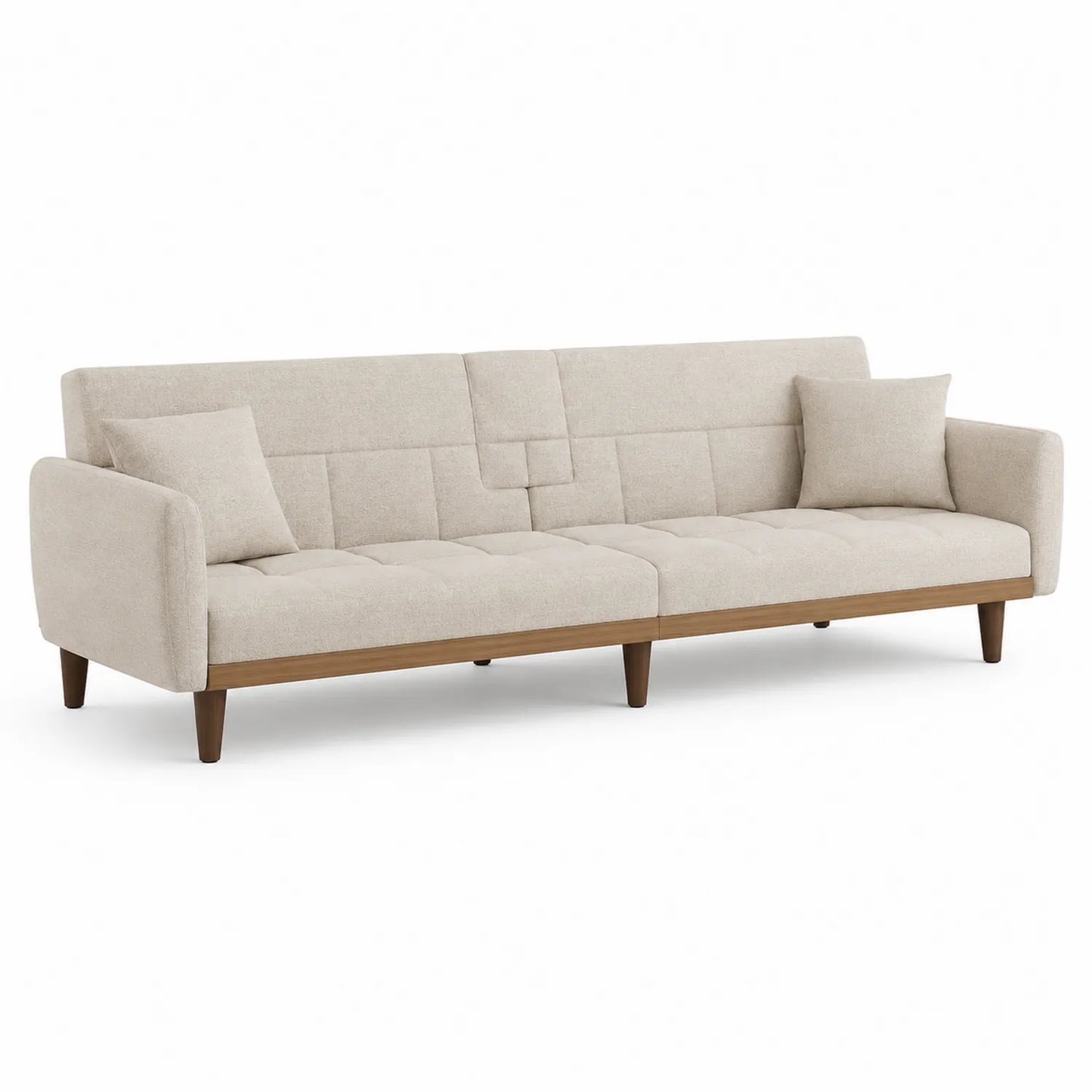 Beige Stoffsofa mit Holzgestell 3-Sitzer