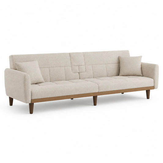 Beige Stoffsofa mit Holzgestell 3-Sitzer